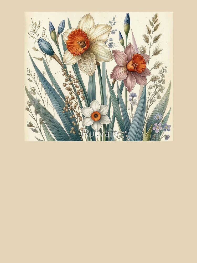 Vintage Narcissus Botanical Illustration by Rutvain