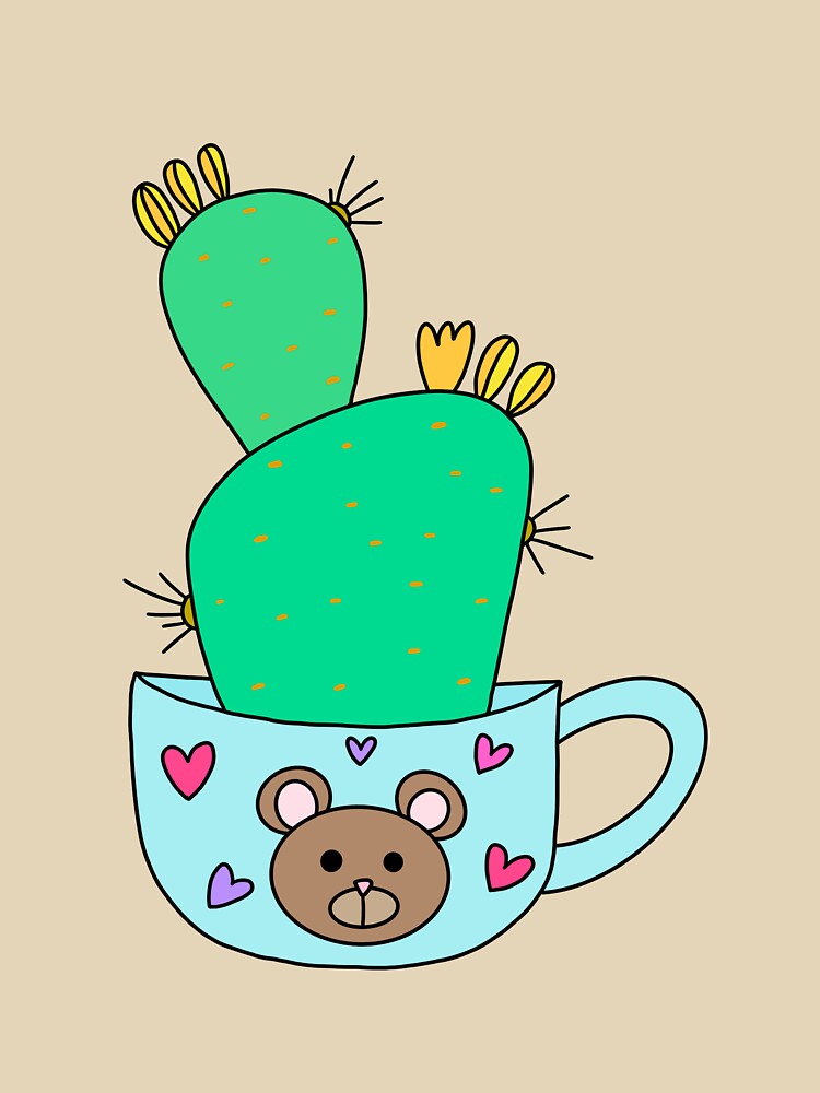 Cute Cactus Design #137: Green Cactus With Yellow Flowers In Cute Bear Mug by DreamCactus