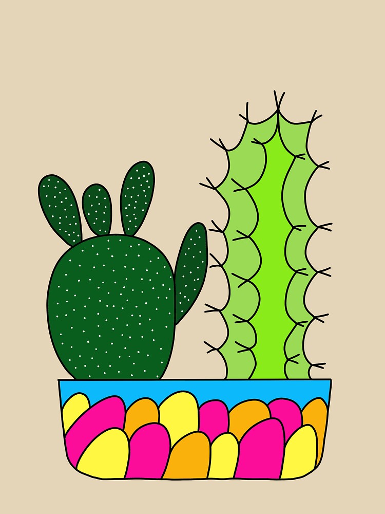 Cute Cactus Design #91: 2 Cacti Types In A Colorful Pot by DreamCactus