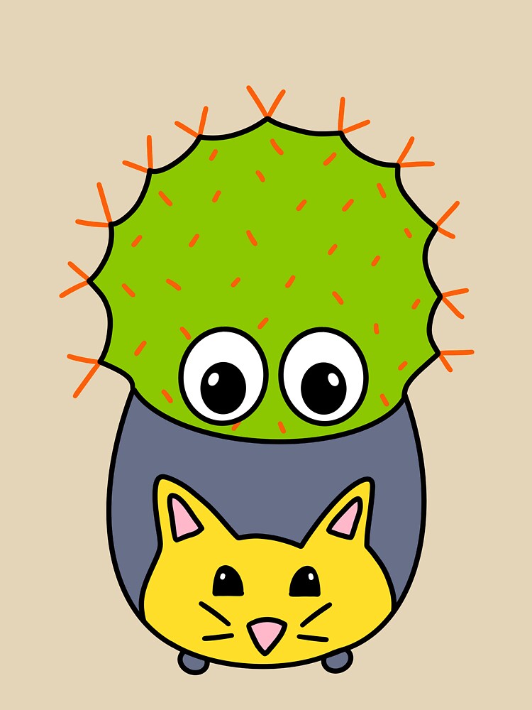 Cute Cactus Design #355: Spiky Cactus In Cute Cat Pot by DreamCactus