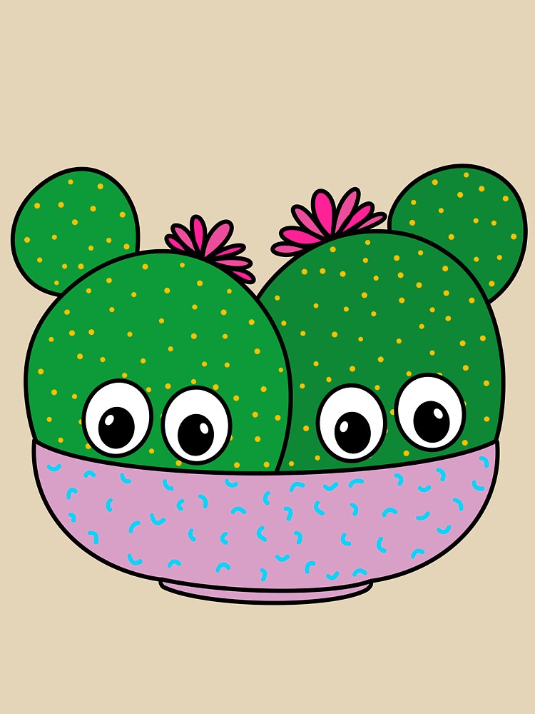 Cute Cactus Design #315: Cacti Couple With Cute Blooms by DreamCactus