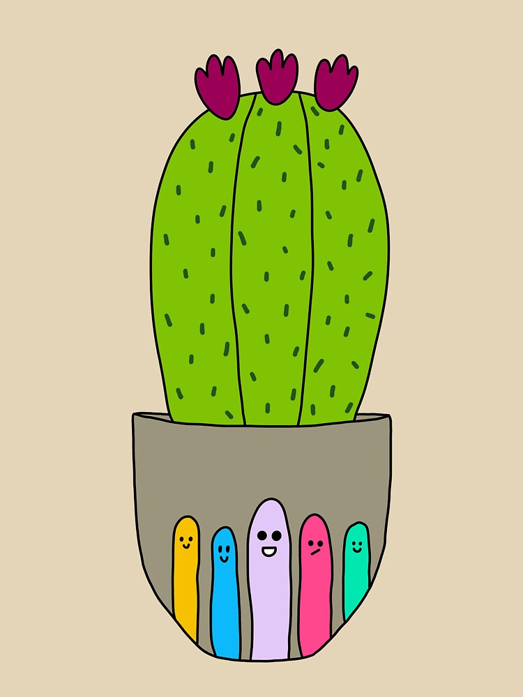 Cute Cactus Design #183: Big Cactus With Flowers In Cute Pot by DreamCactus