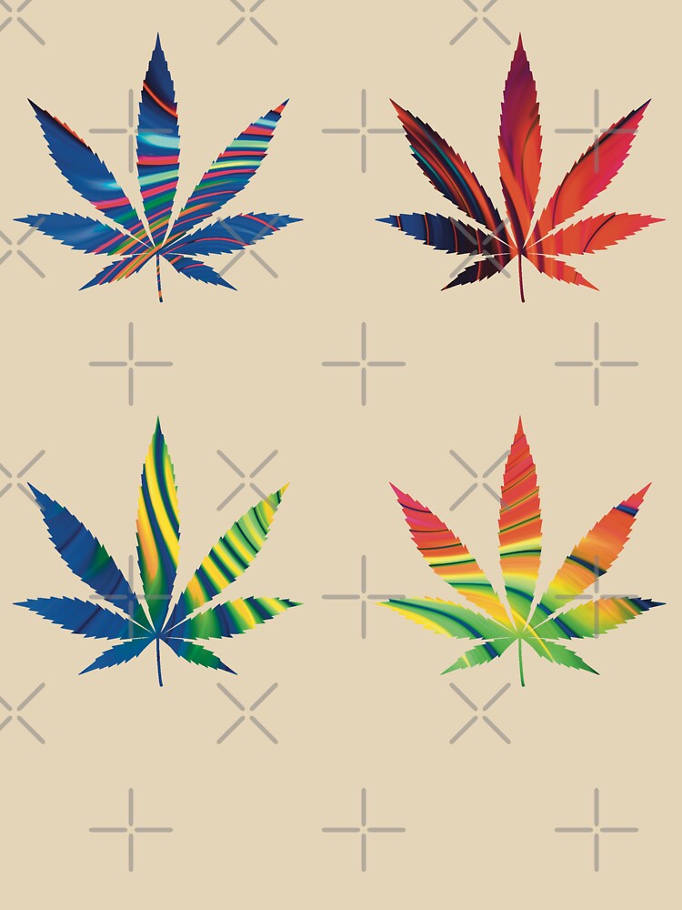 Psychedelic Colors Marijuana Leaf Pattern 4 Sticker Multipack Version 21 by YomeHayin