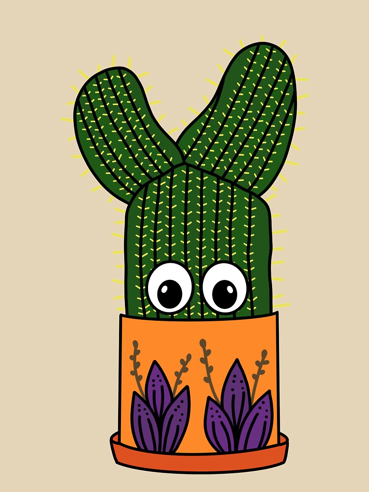 Cute Cactus Design #292: Potted Saguaro In Floral Pot by DreamCactus