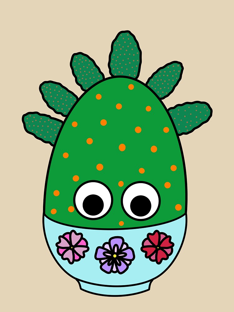 Cute Cactus Design #253: Tuna Cactus In Floral Bowl by DreamCactus