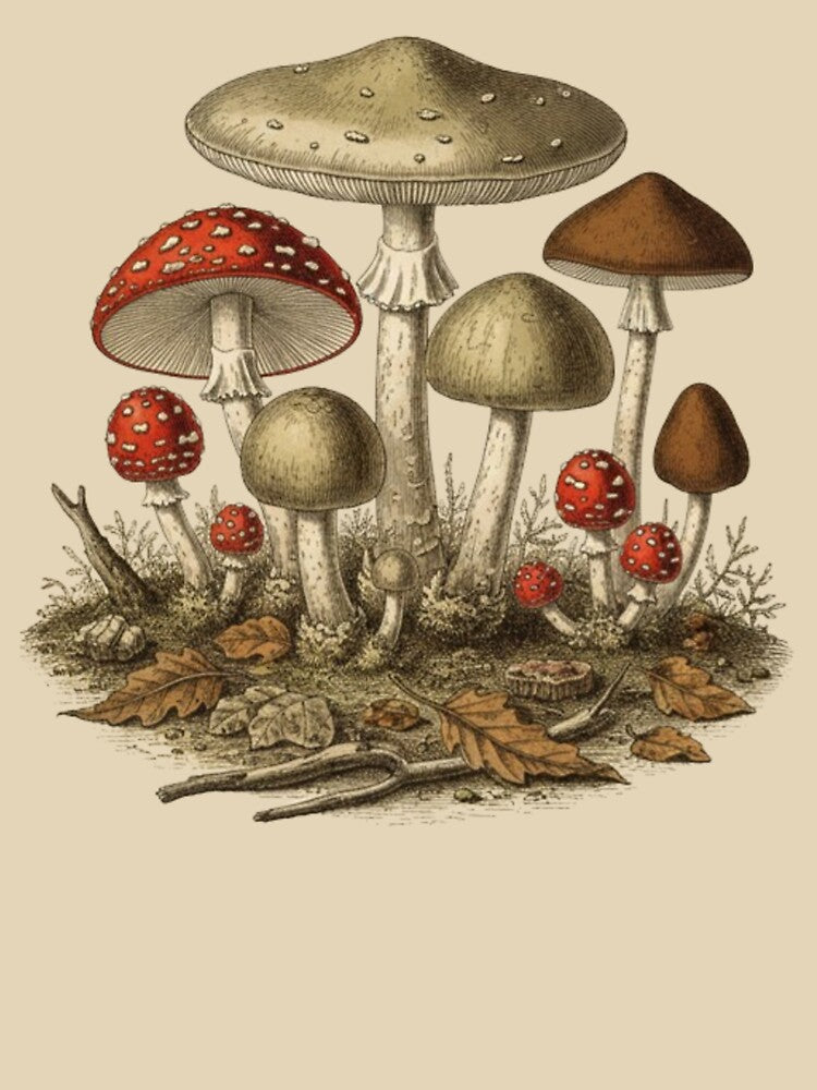 Forest Mushrooms – Botanical Nature Illustration by Dogandesighn