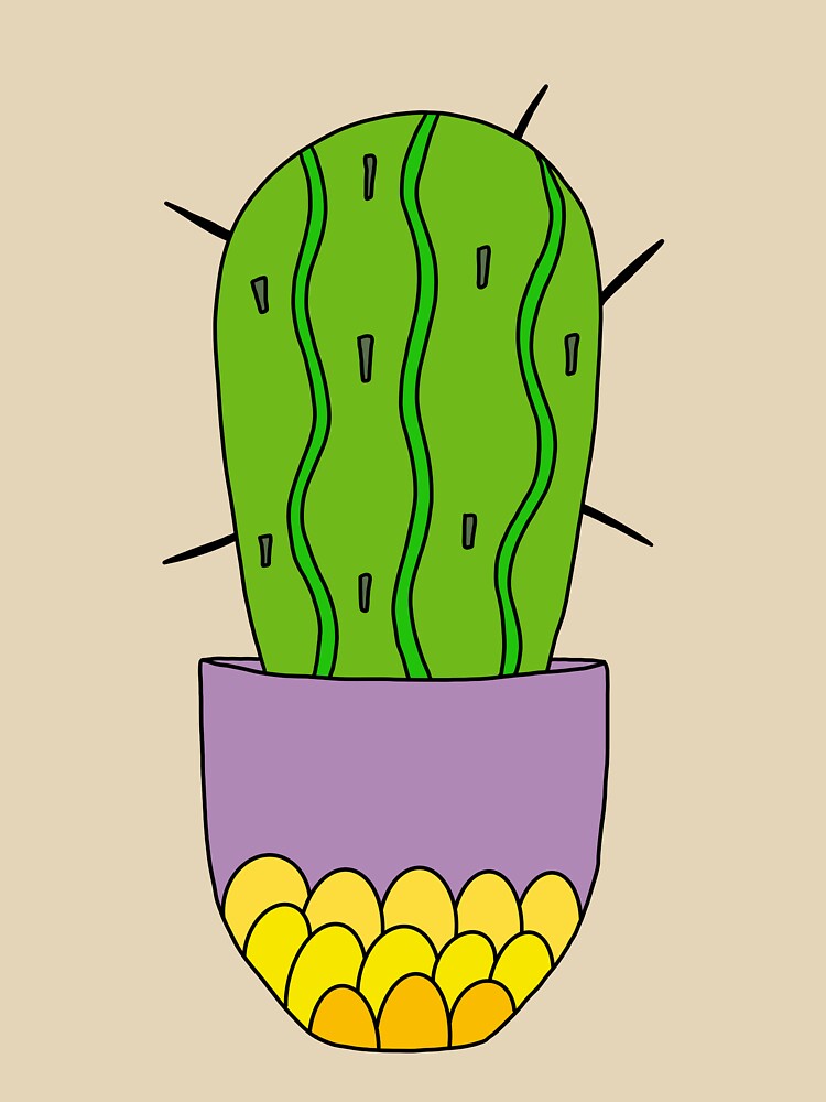 Cute Cactus Design #115: Big Spiky Cactus In A Scalloped Pot by DreamCactus