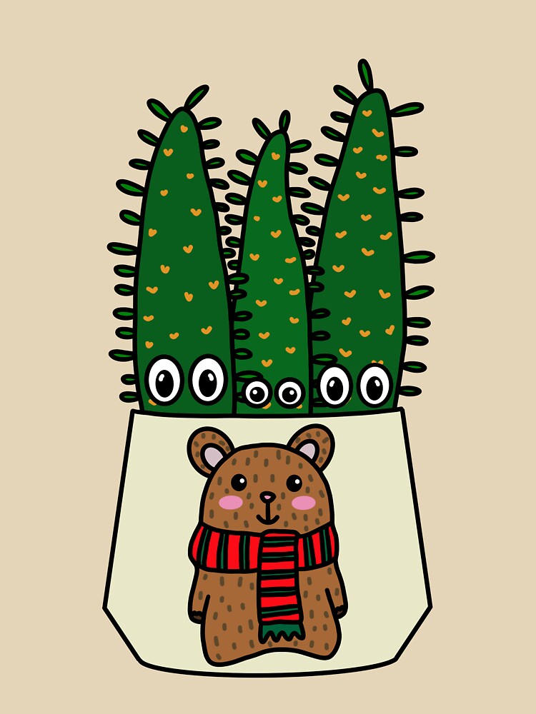 Cute Cactus Design #284: Eves Pin Cacti In Christmas Bear Pot by DreamCactus