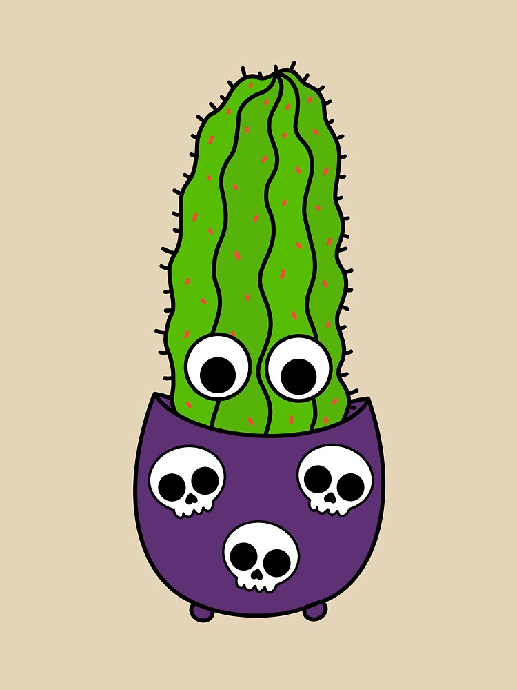 Cute Cactus Design #249: Tall Cactus In Halloween Skull Pot by DreamCactus
