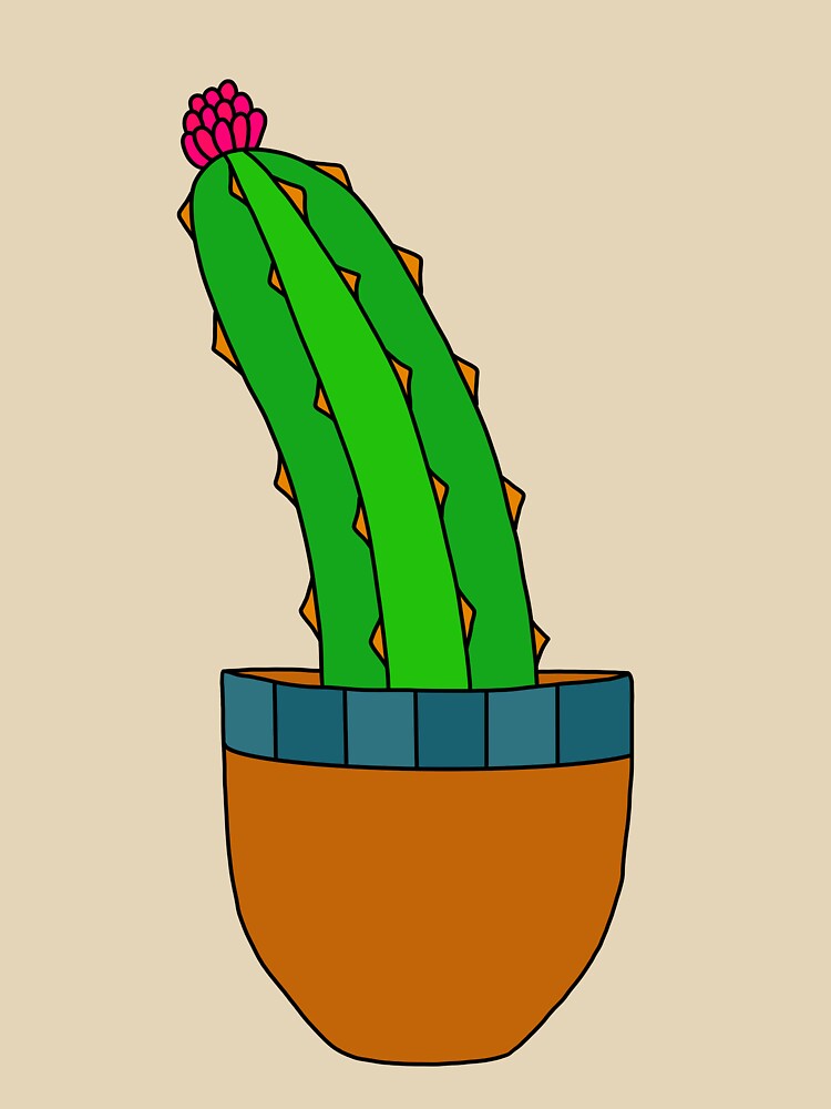 Cute Cactus Design #170: Slanted Cactus With Flower In Simple Pot by DreamCactus