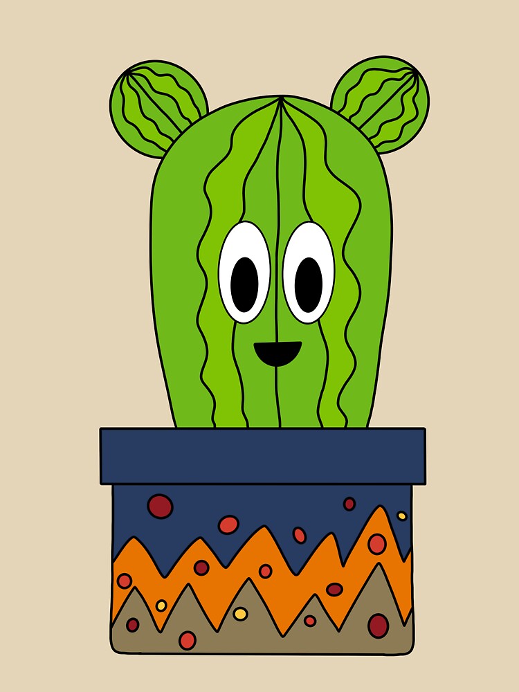 Cute Cactus Design #139: Happy Cactus In A Patterned Pot by DreamCactus
