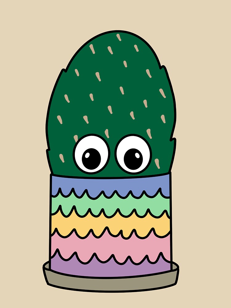 Cute Cactus Design #301: Prickly Pear In Scallop Pot by DreamCactus