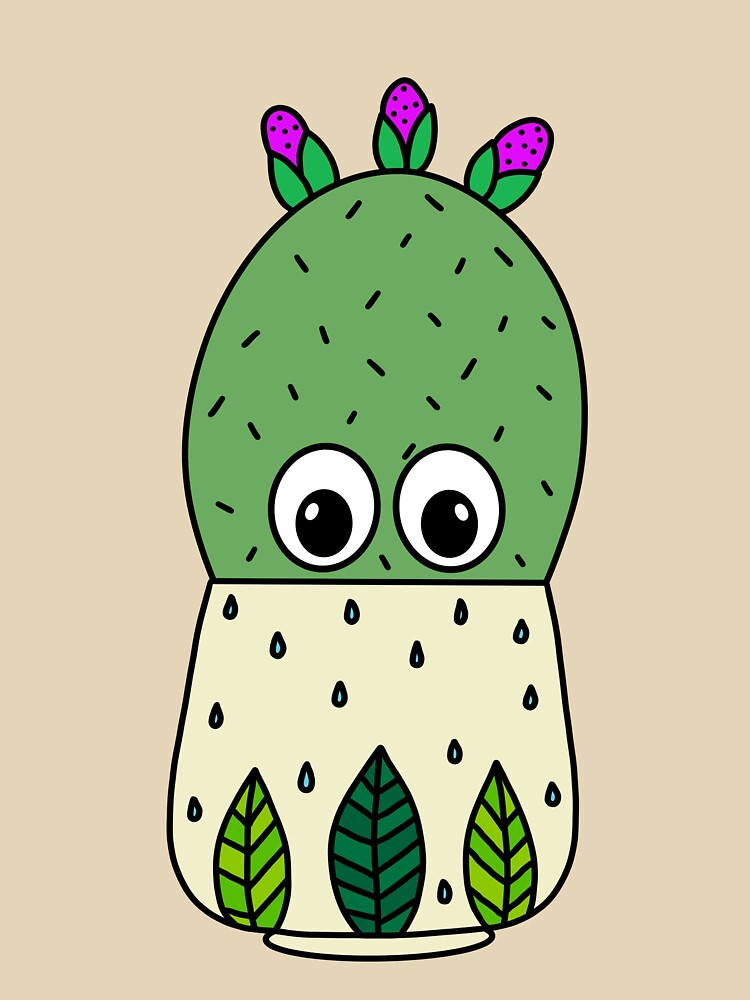 Cute Cactus Design #352: Prickly Pear Cactus In Leafy Pot by DreamCactus