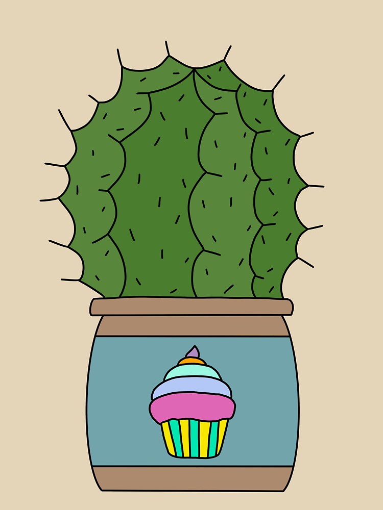 Cute Cactus Design #159: Echinocactus In Cute Cupcake Clay Pot by DreamCactus