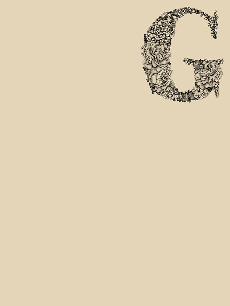 Botanical Letter G Floral Black and White by byLilyMarie