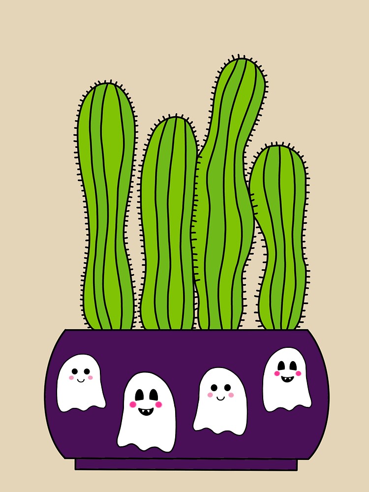 Cute Cactus Design #122: Cacti In Halloween Ghosts Pot by DreamCactus