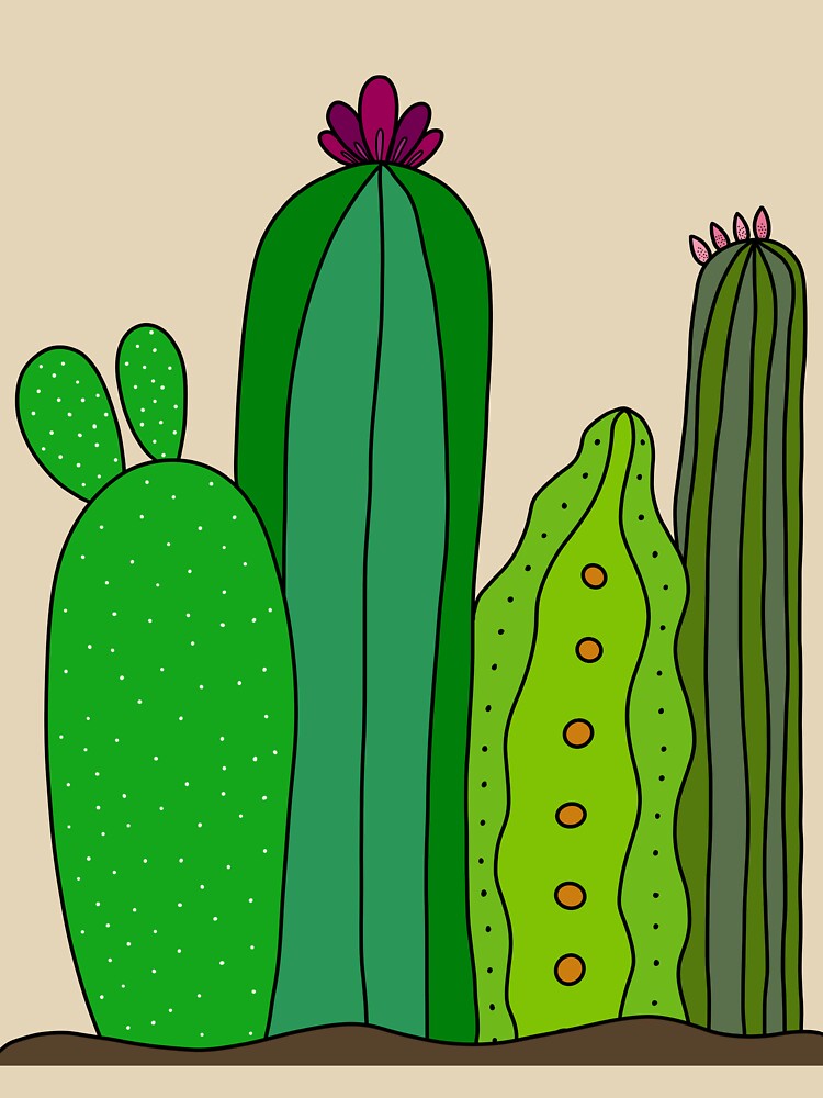 Cute Cactus Design #108: 4 Cacti On The Ground by DreamCactus