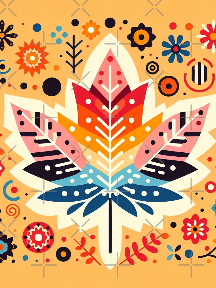 Maple Leaf Rainbow Vibrant Autumnal Display - Scandinavian Folk Art by heidiannemorris © by FOLK ART FUSION by heidiannemorris