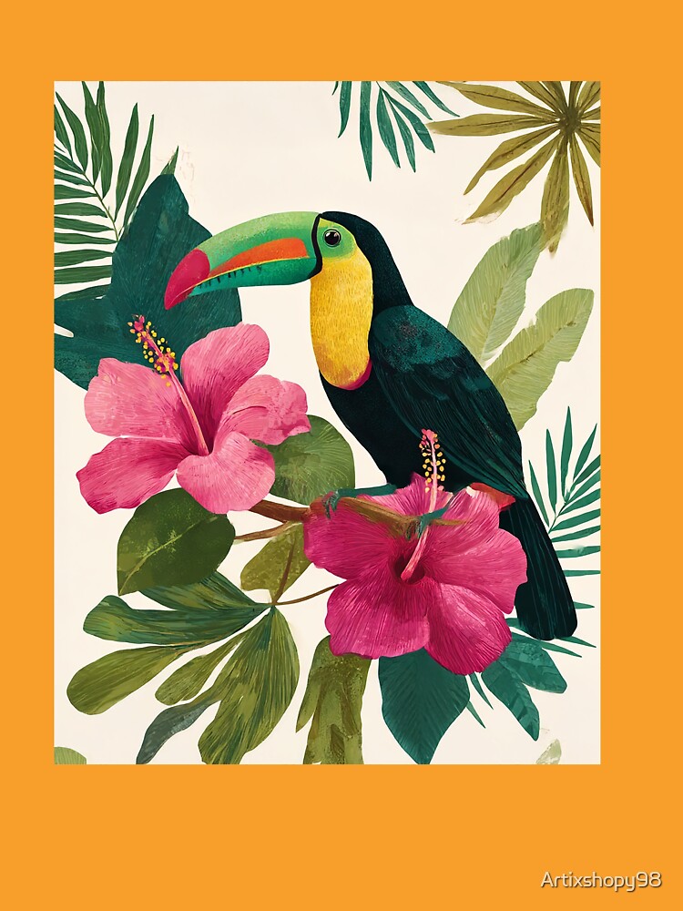 Tropical Toucan and Hibiscus – Vibrant Jungle Illustration by Artixshopy98