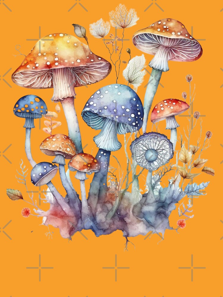 water color Mushroom design of nature blooming mushrooms by Victornewyork