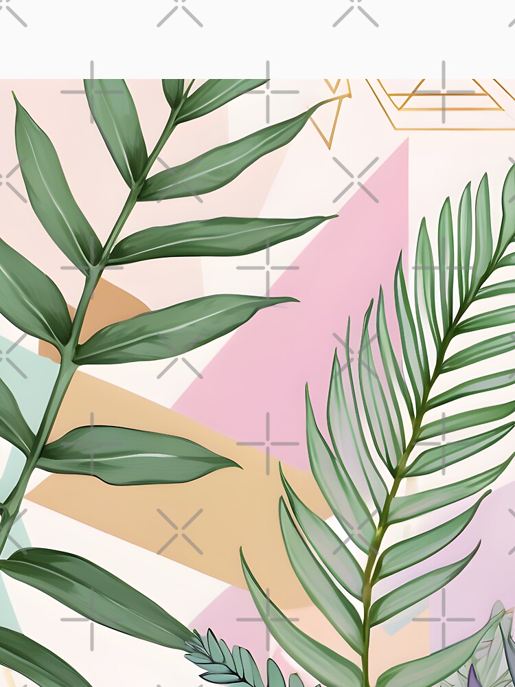 Mid Century Botanical Retro Geometric Leaves  Florals  Violet,  Green by Prints and Lifestyle