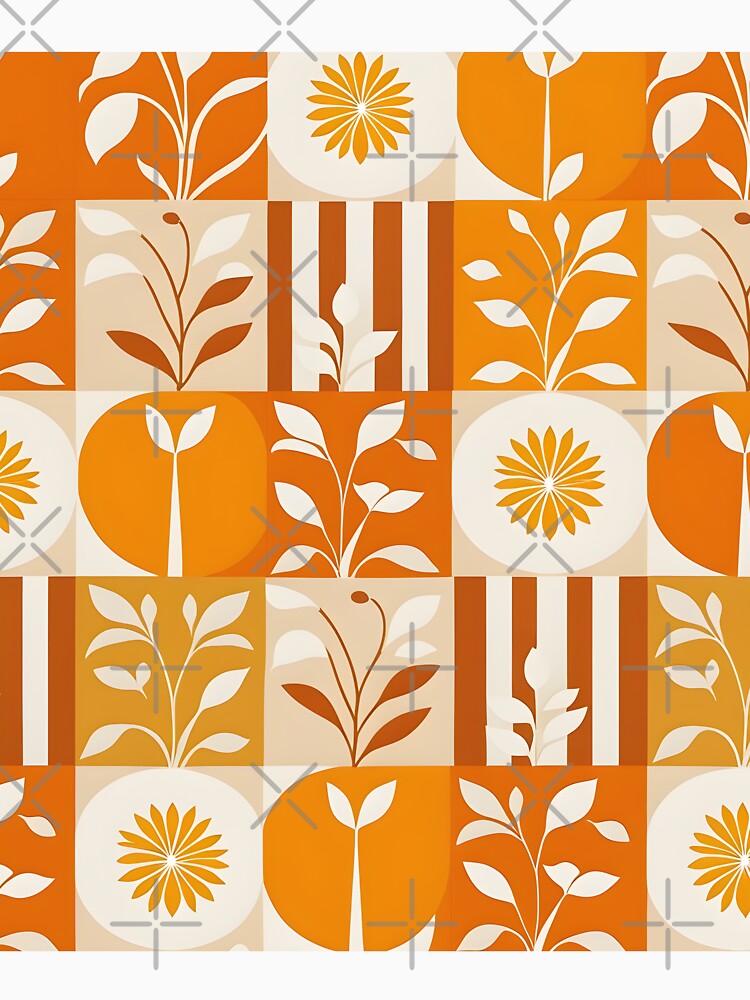 Retro Mid Mod Abstract Botanical Orange, Cream by Prints and Lifestyle