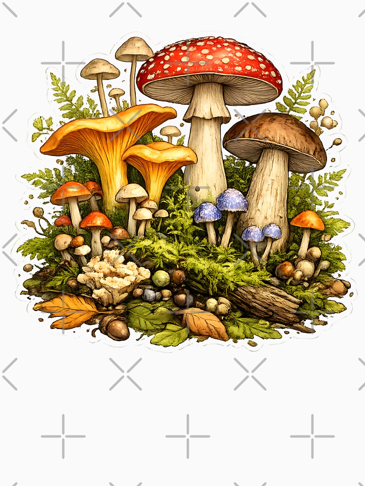 Cool Mushroom Mycology Gift for Fungi Lovers Cottagecore Goblincore Art Design by Divakar Fashion
