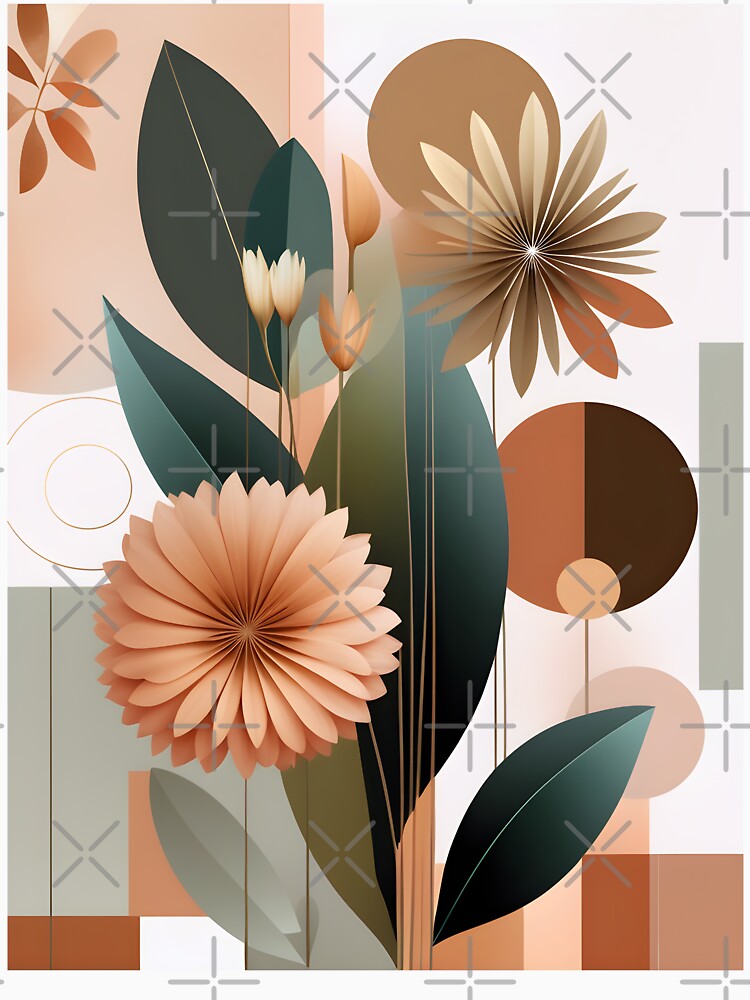 Mid Century Botanical Retro Geometric Leaves  Florals  Terra Cota Green by Prints and Lifestyle