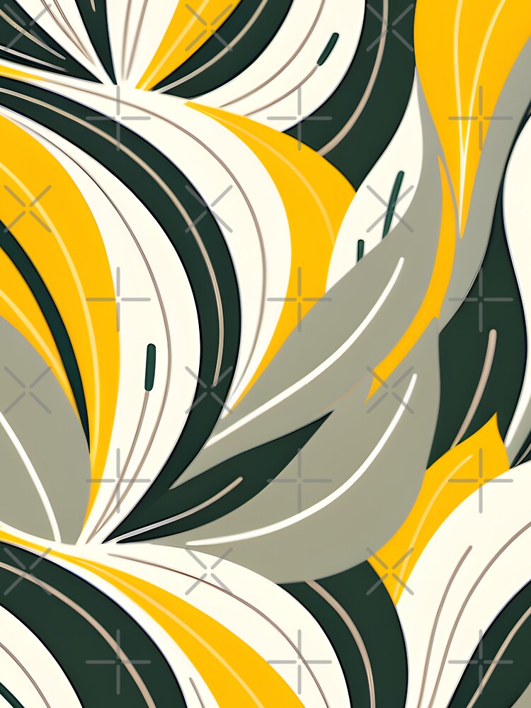 Mid Century Modern Abstract Botanical Yellow, Sage Green, Cream by Prints and Lifestyle