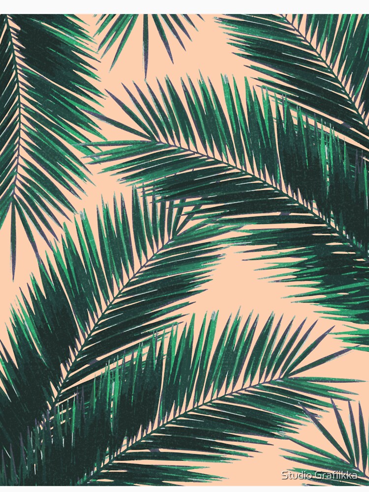 Tropical Palm Leaf Pattern 4 - Tropical Wall Art - Summer Vibes - Modern, Minimal - Green, Peach by Studio Grafiikka