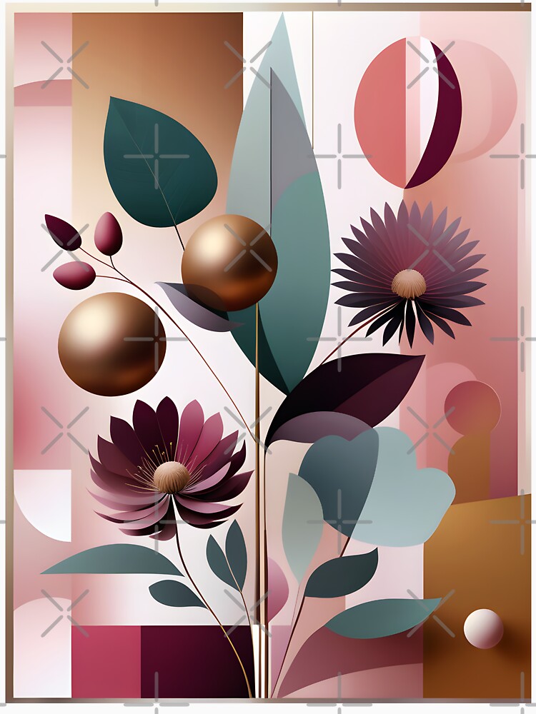 Mid Century Modern Abstract Botanical  Floral Pattern  Berry, Gold #1 by Prints and Lifestyle