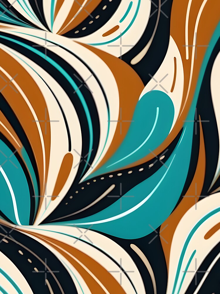 Mid Century Modern Abstract Botanical Turquoise, Ginger Brown by Prints and Lifestyle