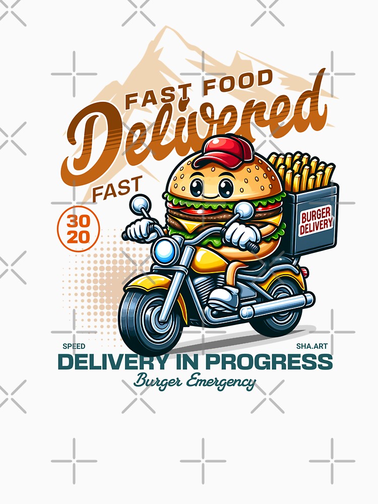 cute burger delivery with motorcycle by ShawishArt