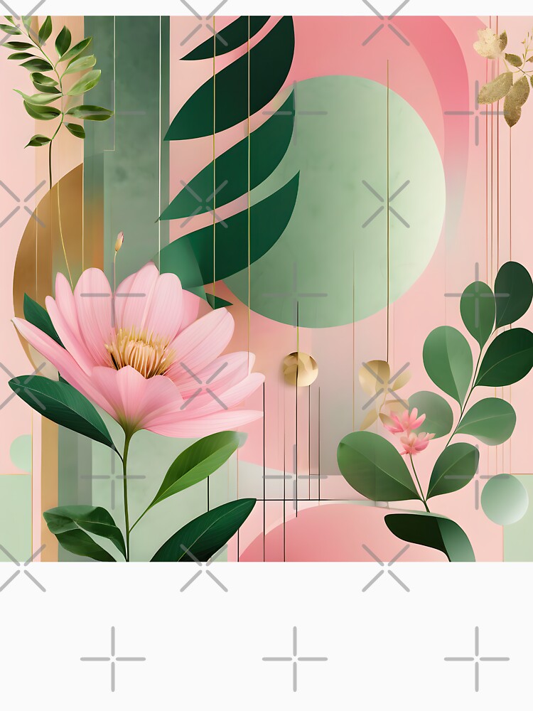 Mid Century Botanical Retro Geometric Leaves  Florals  Pink Dark Green by Prints and Lifestyle