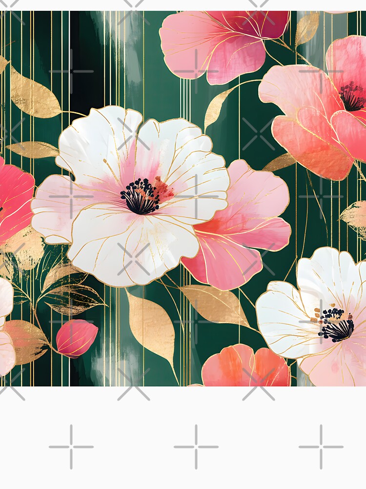 Mid Century Botanical Retro Geometric Leaves  Florals   Pink, Green #1 by Prints and Lifestyle