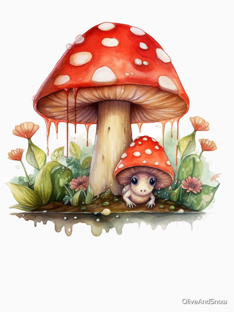 Cute frog with red mushroom umbrella watercolor by OliveAndSnow