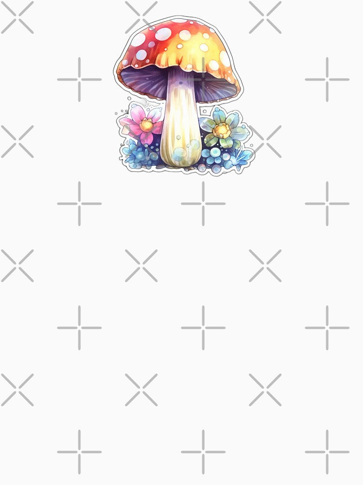 Colourful Anime Mushroom and Flowers | White Watercolour | Nature, Woods, Forest, Meadow, Botanical by FantasySoul
