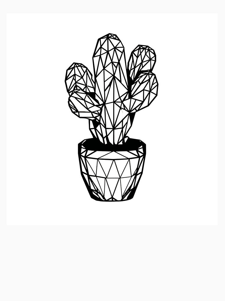 Geometric Cactus Pot Minimalist | Black and White Home Decor Art by TypoArtPrints
