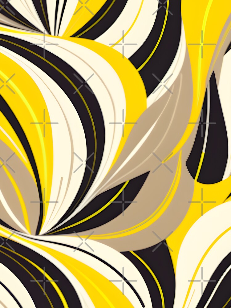 Mid Century Modern Abstract Botanical Beige, Black , Yellow by Prints and Lifestyle