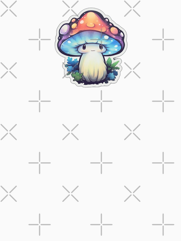 Cartoon Blue Mushroom | White Watercolour | Happy, Cute, Nature, Kawaii, Woods, Forest by FantasySoul