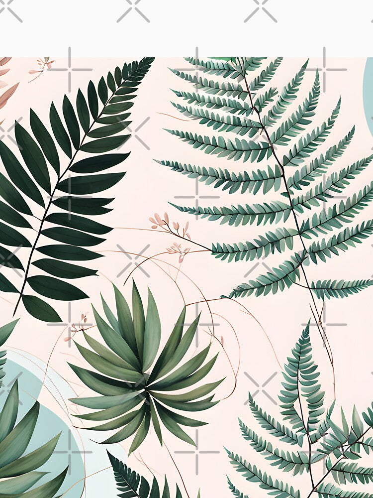 Mid Century Botanical Retro Geometric Leaves  Florals  Peach,  Green by Prints and Lifestyle