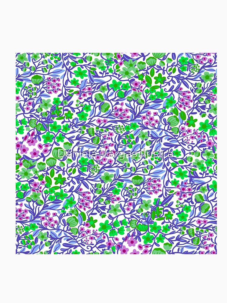 Vibrant Floral Pattern in Purple and Green: Phone Cases, Curtains, Mugs, Home Decor, Stickers, Art Prints, Fabrics, and Tote Bags by Daniela Vargas Ilustra
