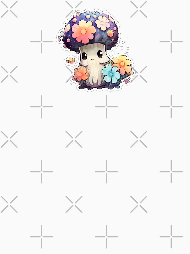 Cute Kawaii Flower Mushroom | White Watercolour | Happy, Flower, Floral, Nature, Kawaii, Lovely, Girly by FantasySoul