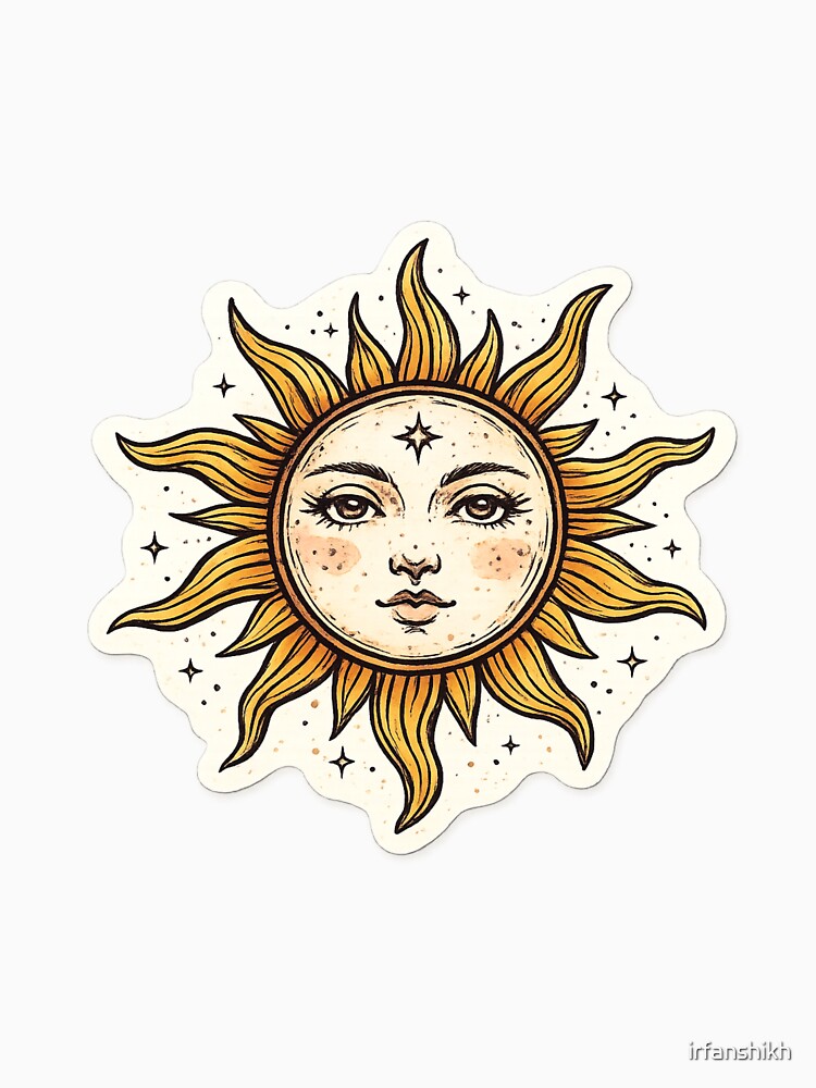 Vintage Celestial Sun Face Aesthetic Boho Tarot Art by irfanshikh