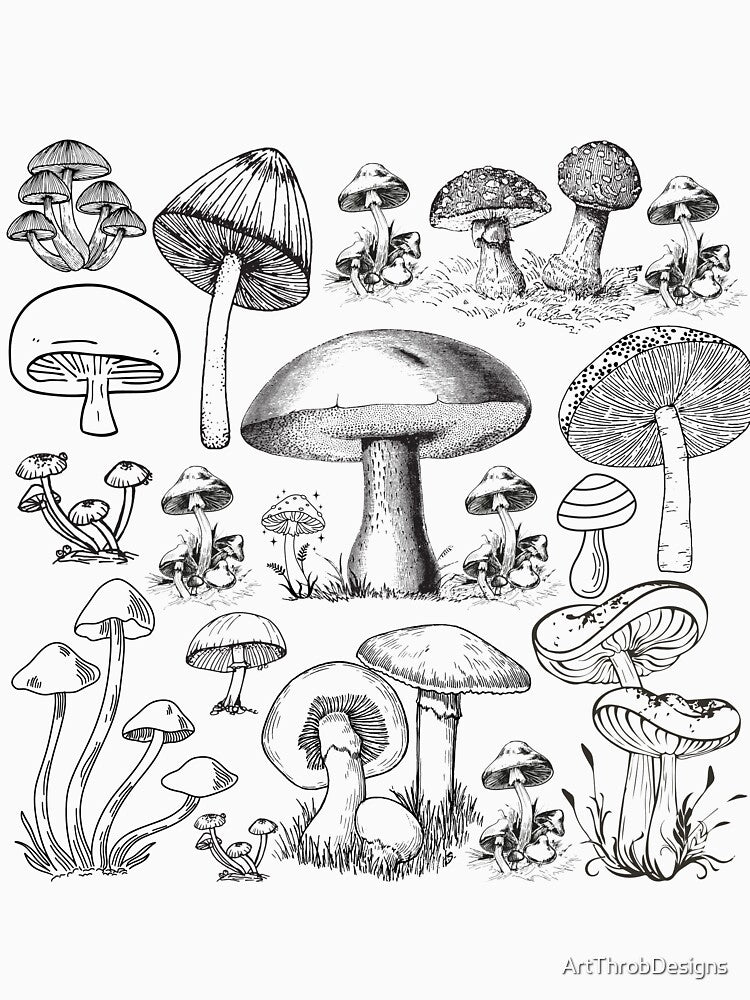 Mushroom Pattern Botanical Shrooms by ArtThrobDesigns