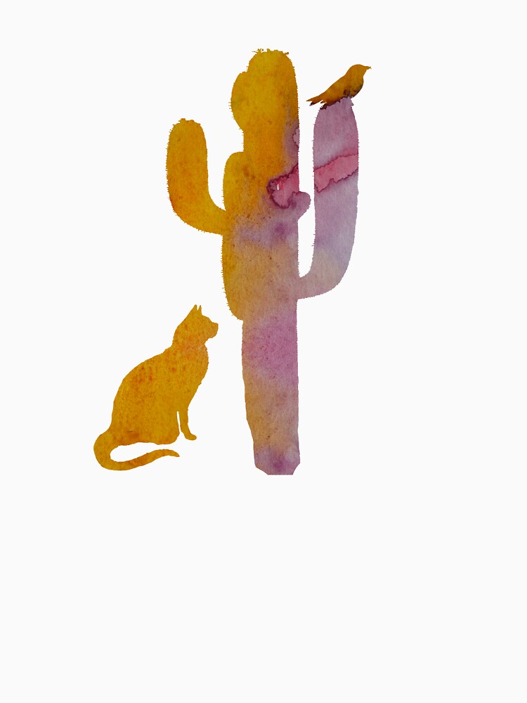 cat bird cactus water color art by TheJollyMarten