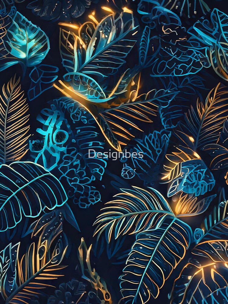 Tropical Hawaiian tribal motifs with glowing neon accents by Designbes