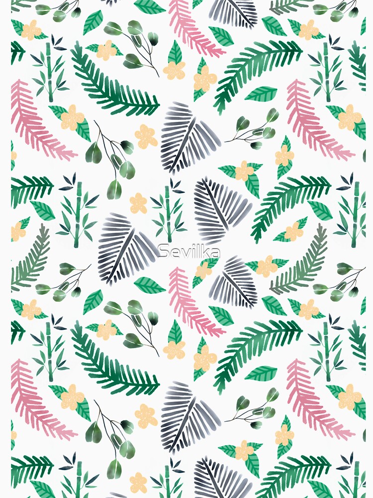 Tropical Leaves and flowers pattern design by Sevilka