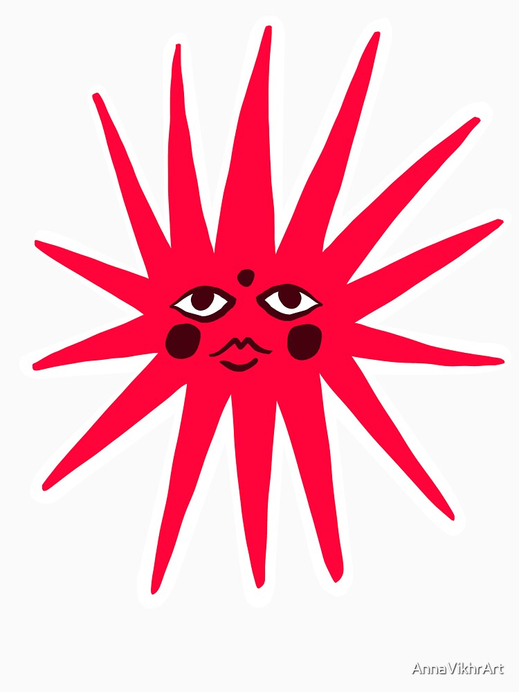 Red Sun Face Abstract Illustration by AnnaVikhrArt