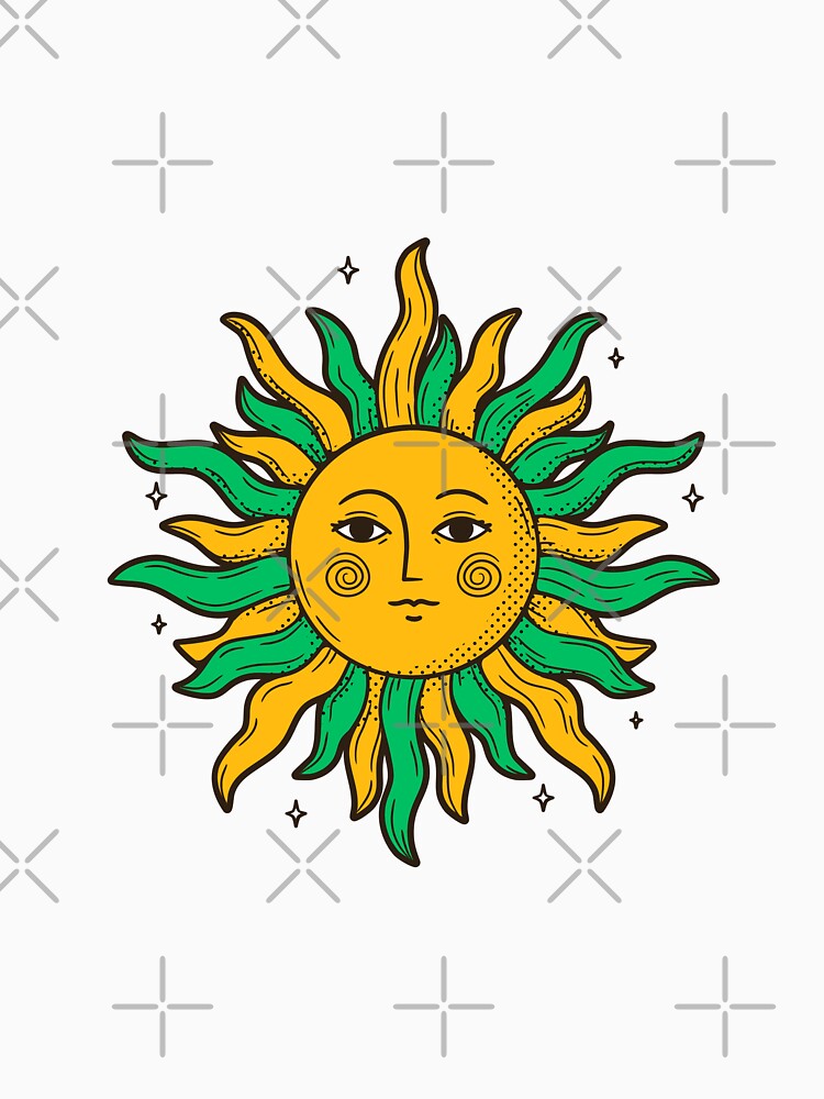 A COLORFUL SUN WITH YELLOW AND GREEN DESIGN by infinitearte